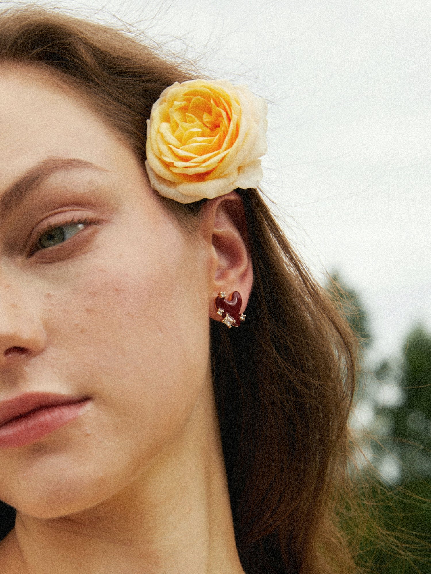 Fleur Heart Enamel Earrings - Red - MOUSAI