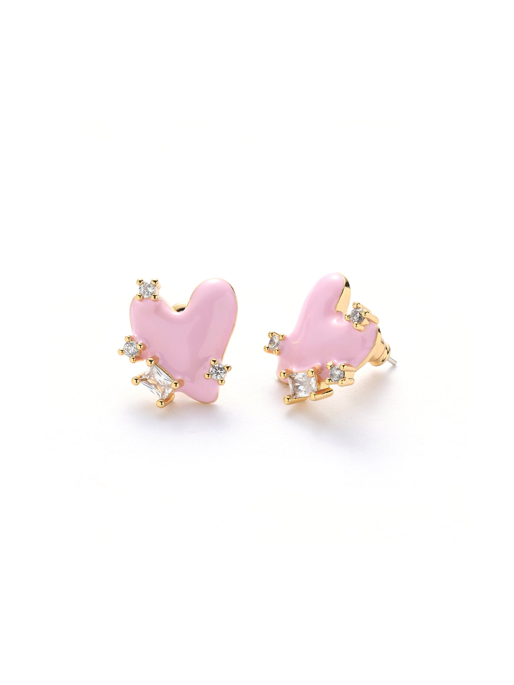 Fleur Heart Enamel Earring - Pink - MOUSAI
